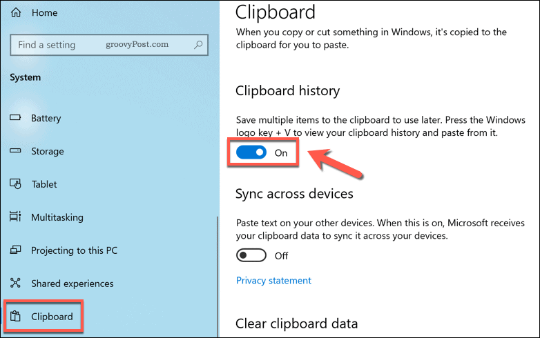 Włączanie historii schowka w systemie Windows 10