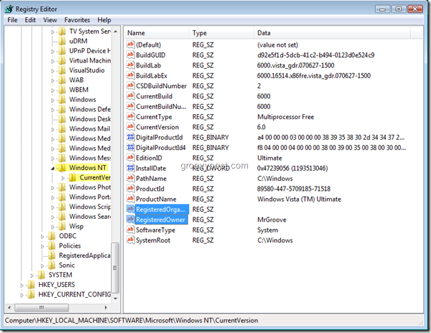 Zrzut ekranu Edytora rejestru systemu Windows