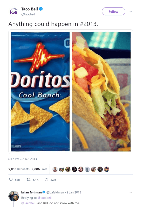 Oryginalny tweet zwiastuna dla Doritos Locos Taco.