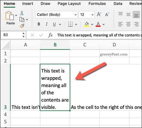 Przykład zawiniętego tekstu w programie Excel