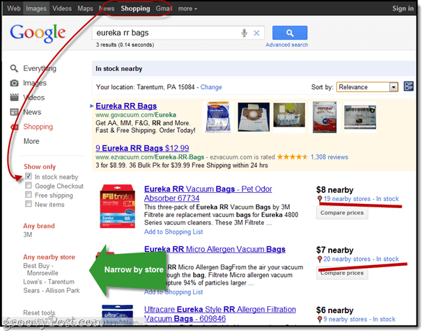 wskazówka dotycząca wyszukiwania w Google Zakupach