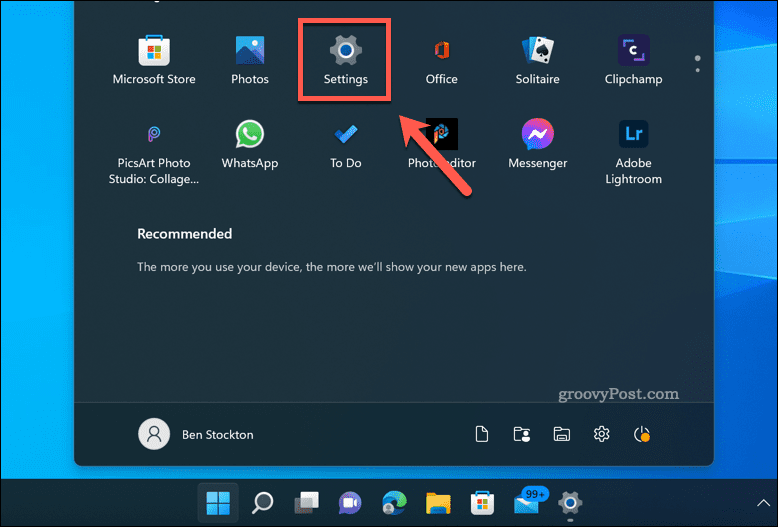 Otwórz menu Ustawienia systemu Windows 11