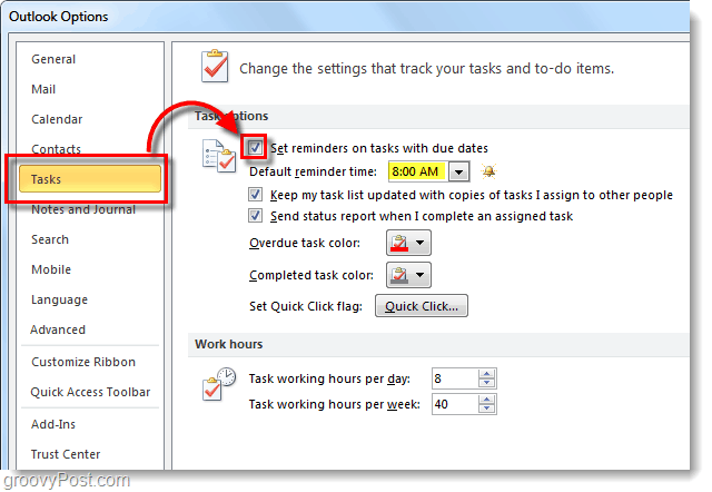 Jak skonfigurować domyślne przypomnienia o zadaniach dla programu Outlook 2010