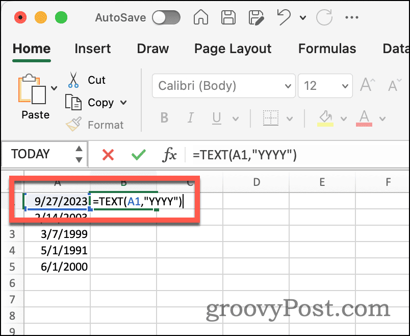 Funkcja tekstowa programu Excel do wyodrębnienia roku z daty