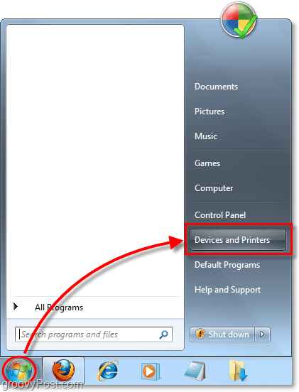 z menu Start systemu Windows 7 przejdź do urządzenia i drukarek