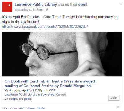 Lawrence Public Library wydarzenie na Facebooku