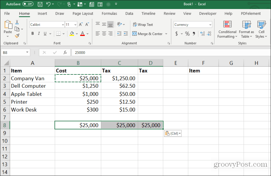 skopiuj jedną komórkę do wielu w programie Excel
