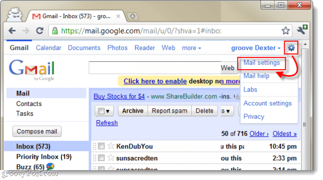otwórz ustawienia poczty Gmail