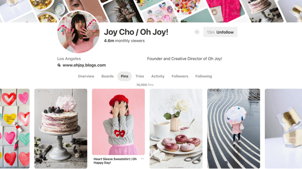 Wskazówki, jak zwiększyć zasięg na Pinterest, przykład 6, przykład pinów Joy Cho na Pinterest
