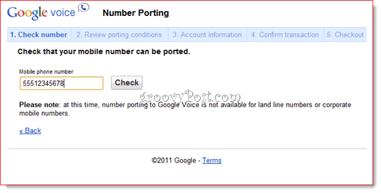 Numer telefonu portu Google Voice