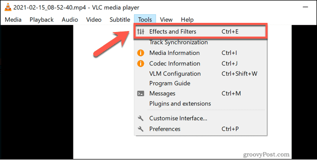 Dostęp do menu efektów i filtrów VLC w systemie Windows