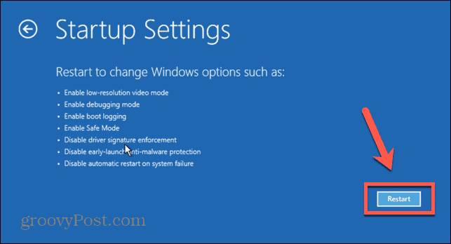 ponowne uruchomienie ustawień uruchamiania systemu Windows 11