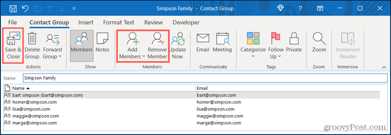 Edytuj grupę kontaktów w Outlooku