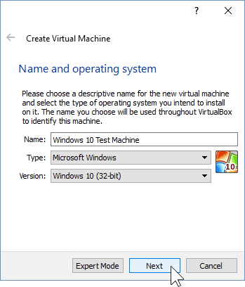 02 Nazwij nową maszynę wirtualną (instalacja systemu Windows 10)