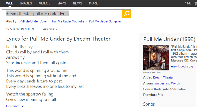 Google kopiuje Bing, dodaje teksty piosenek w wynikach wyszukiwania