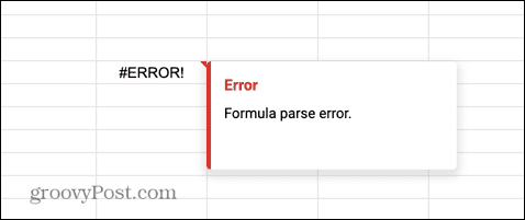 Błąd analizy formuły Arkuszy Google