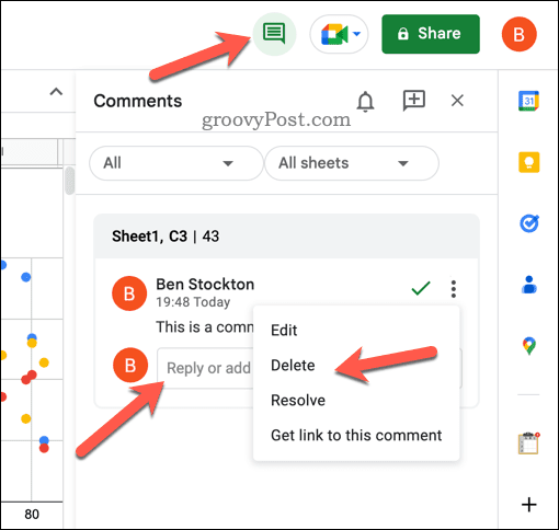 Odpowiadaj, edytuj, rozwiązuj lub usuwaj komentarze w Arkuszach Google
