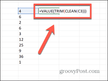 formuła Excel Value Trim Clean