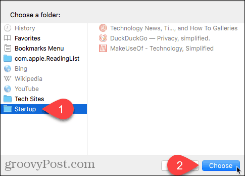 Wybierz okno dialogowe folderu w Safari na Macu