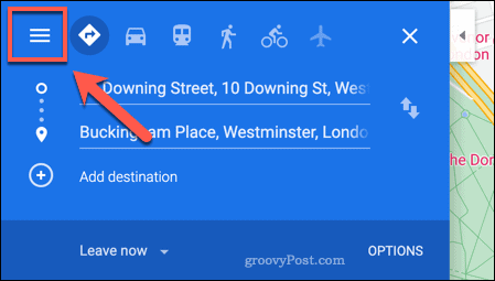 Dostęp do menu Google Maps