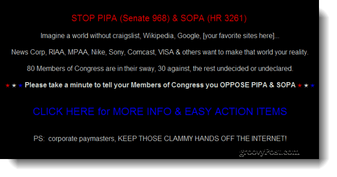 Google, Wikipedia Wśród witryn „Going Dark” dziś, aby protestować przeciwko proponowanym ustawom antypirackim w Kongresie