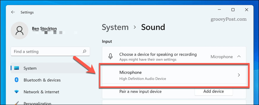 Otwórz urządzenie mikrofonowe w ustawieniach dźwięku systemu Windows 11