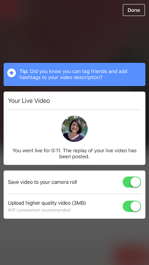 profil na Facebooku opcja wideo na żywo, aby zapisać wideo