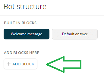 Kliknij + Dodaj blok, aby dodać nowy blok w Chatfuel.