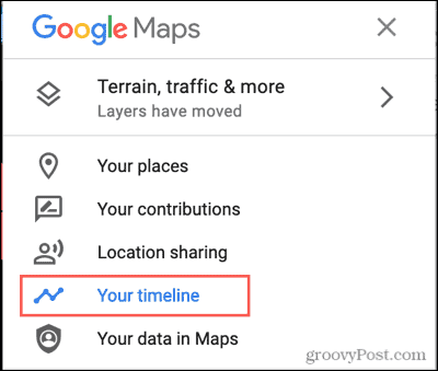 Menu Map Google, Twoja oś czasu