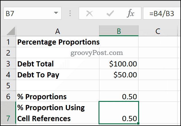 Obliczanie procentów jako proporcji za pomocą Microsoft Excel