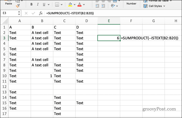 Używanie SUMPRODUCT z ISTEXT w Excelu