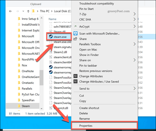Dostęp do właściwości Steam w Eksploratorze plików Windows