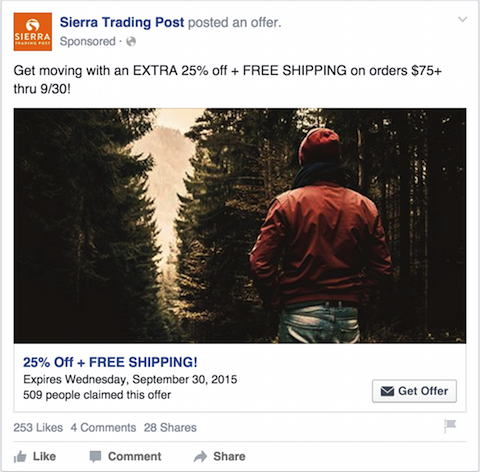 Sierra Trading Post reklama na Facebooku
