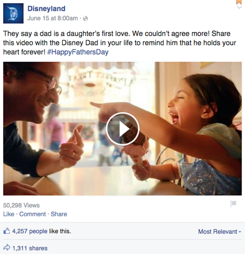 post na Facebooku z okazji Dnia Ojców Disneylandu