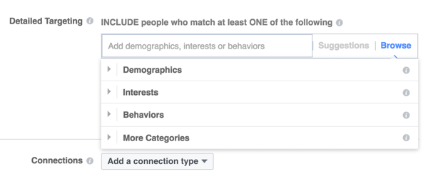 Facebook oferuje trzy główne kategorie targetowania.