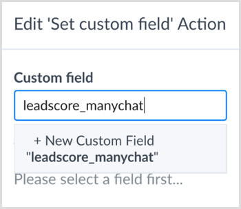 Wprowadź nazwę, aby utworzyć nowe pole niestandardowe w ManyChat.