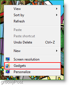 dostęp do menu kontekstowego gadżetów czytnika kanałów Windows 7