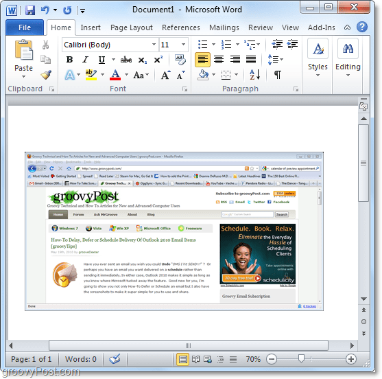 za pomocą dostępnego okna na zrzut ekranu w pakiecie Office 2010