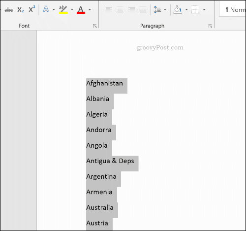 Posortowana lista w programie Microsoft Word