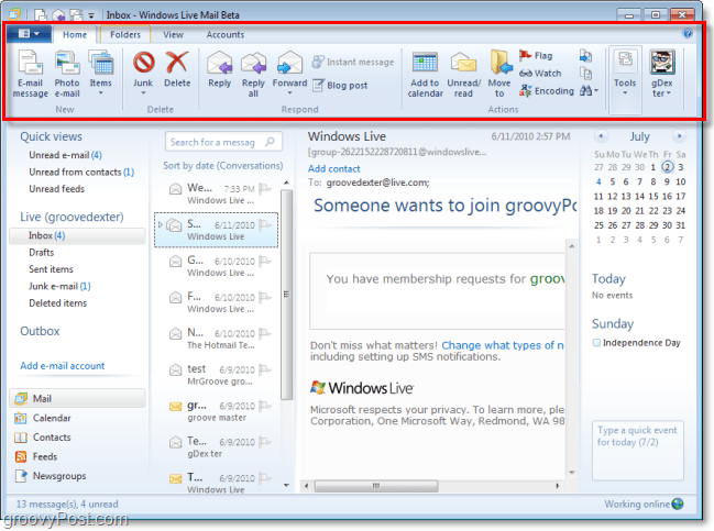 fajna nowa wstążka do Windows Live Mail