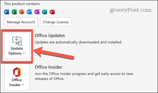 Opcje aktualizacji programu Outlook