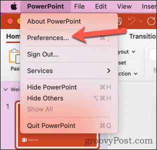 Otwórz preferencje programu Mac PowerPoint