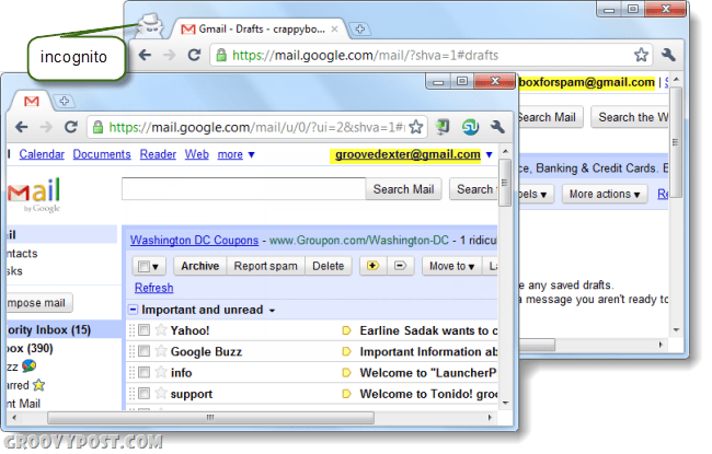 komputer z dwoma kontami Gmail na Chrome
