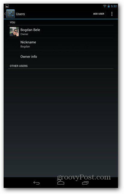 Konta użytkowników Nexusa 7 dodają użytkownika