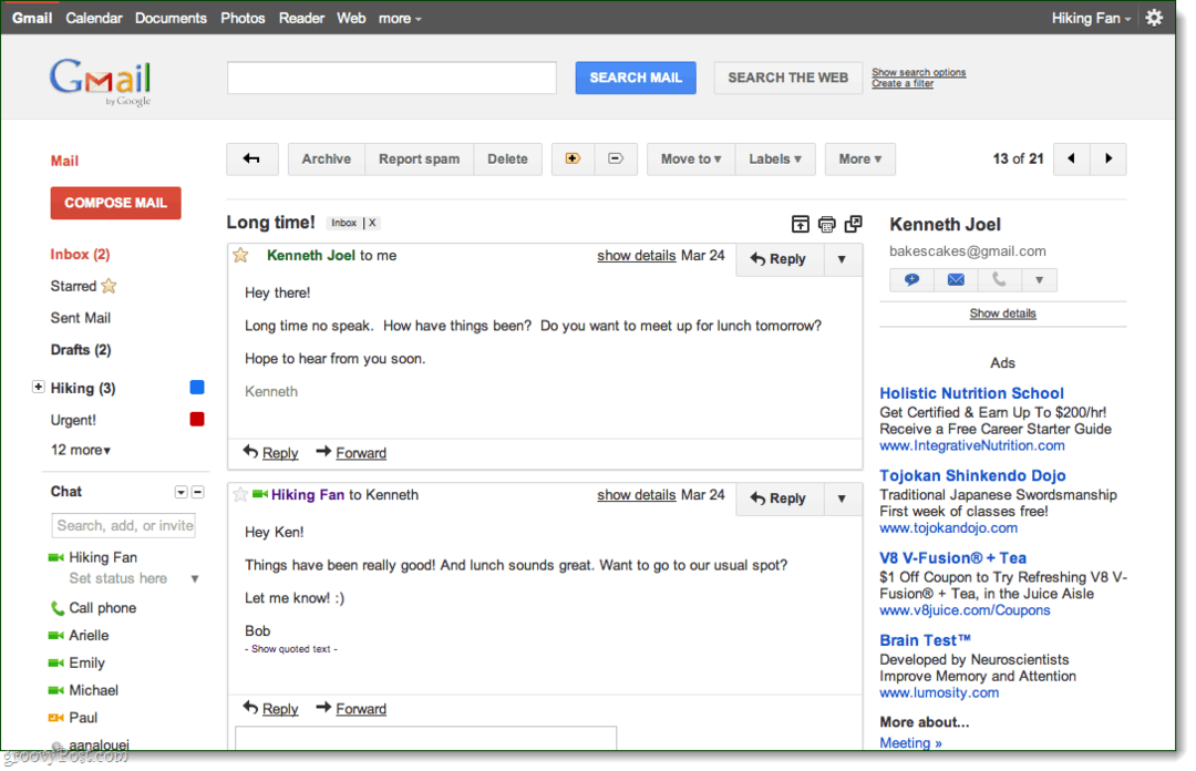 Motyw konwersacji podglądu Gmaila