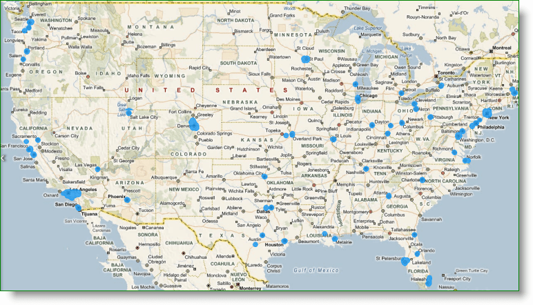 Zasięg Bing Maps StreetSide w USA