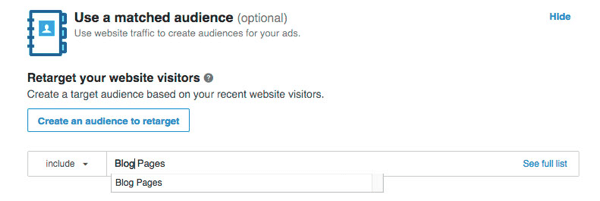 Wybierz segmenty odwiedzających witrynę, na które chcesz kierować reklamy na LinkedIn.