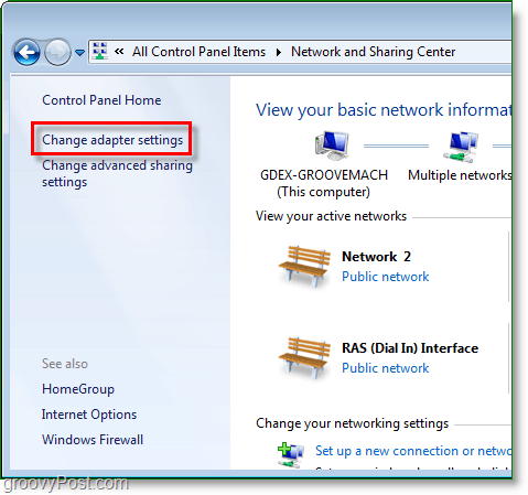 zmień ustawienia karty sieciowej w Windows 7