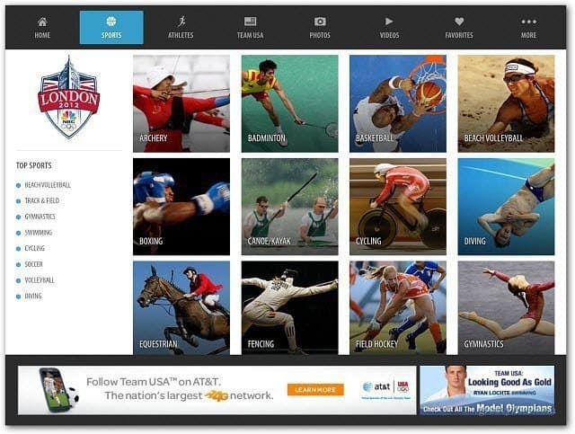 Aplikacja NBC Olympics iPad