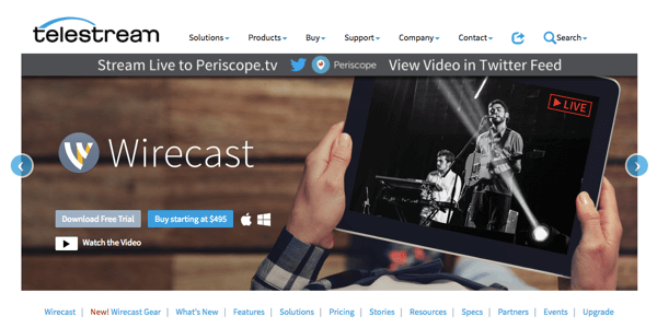 Wirecast umożliwia nadawanie w serwisach Facebook Live, Periscope i YouTube.